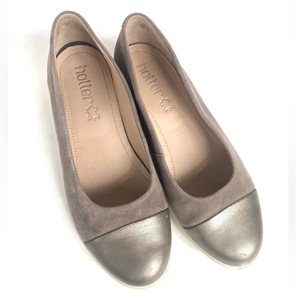 Hotter Angel Comfort Shoes Metallic Toe Low Wedge Dual Fit Women’s 7.5